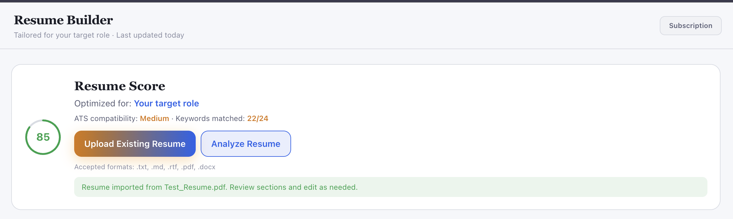 Resume Builder sections