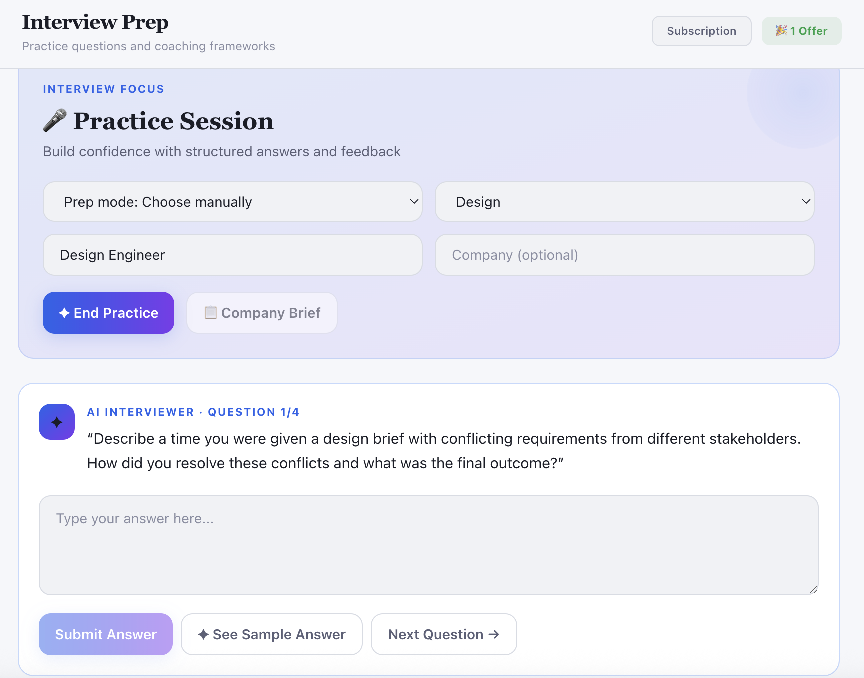 Interview Prep question flow