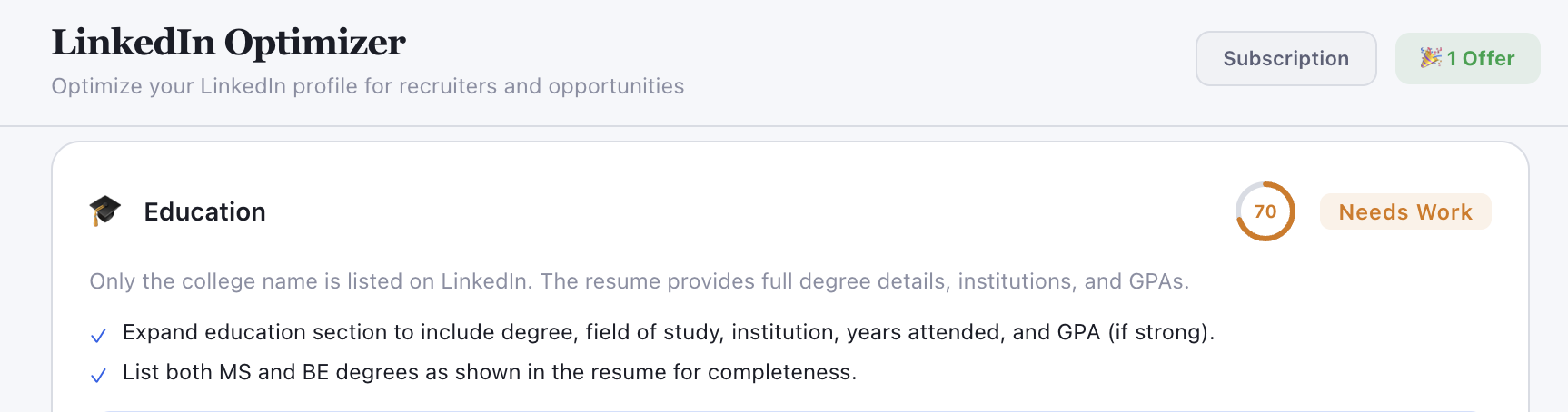 LinkedIn Optimizer before and after